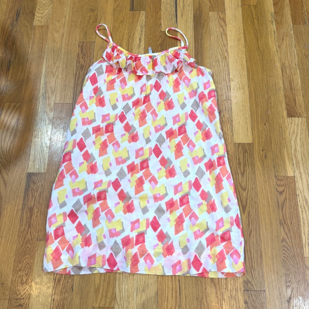 Old Navy Womens Small Cotton Linen Ruffle Neck Geometric Diamond Shift Dress